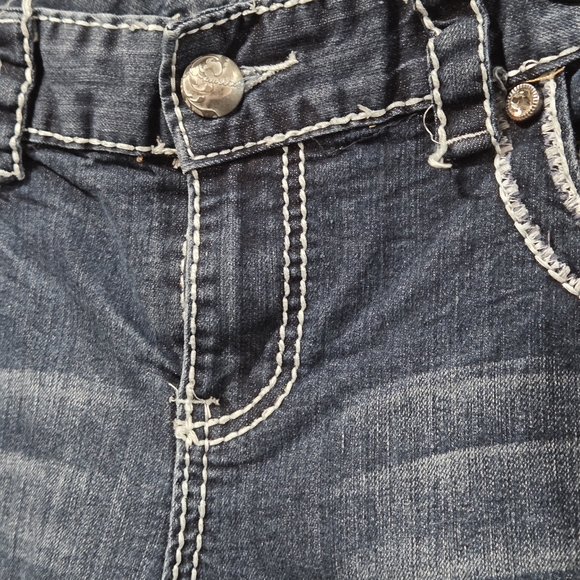Maurices Bootcut Thick Stitch Embellished Jeans Sz 14 REG Y2K Distressed Bling - Picture 12 of 16
